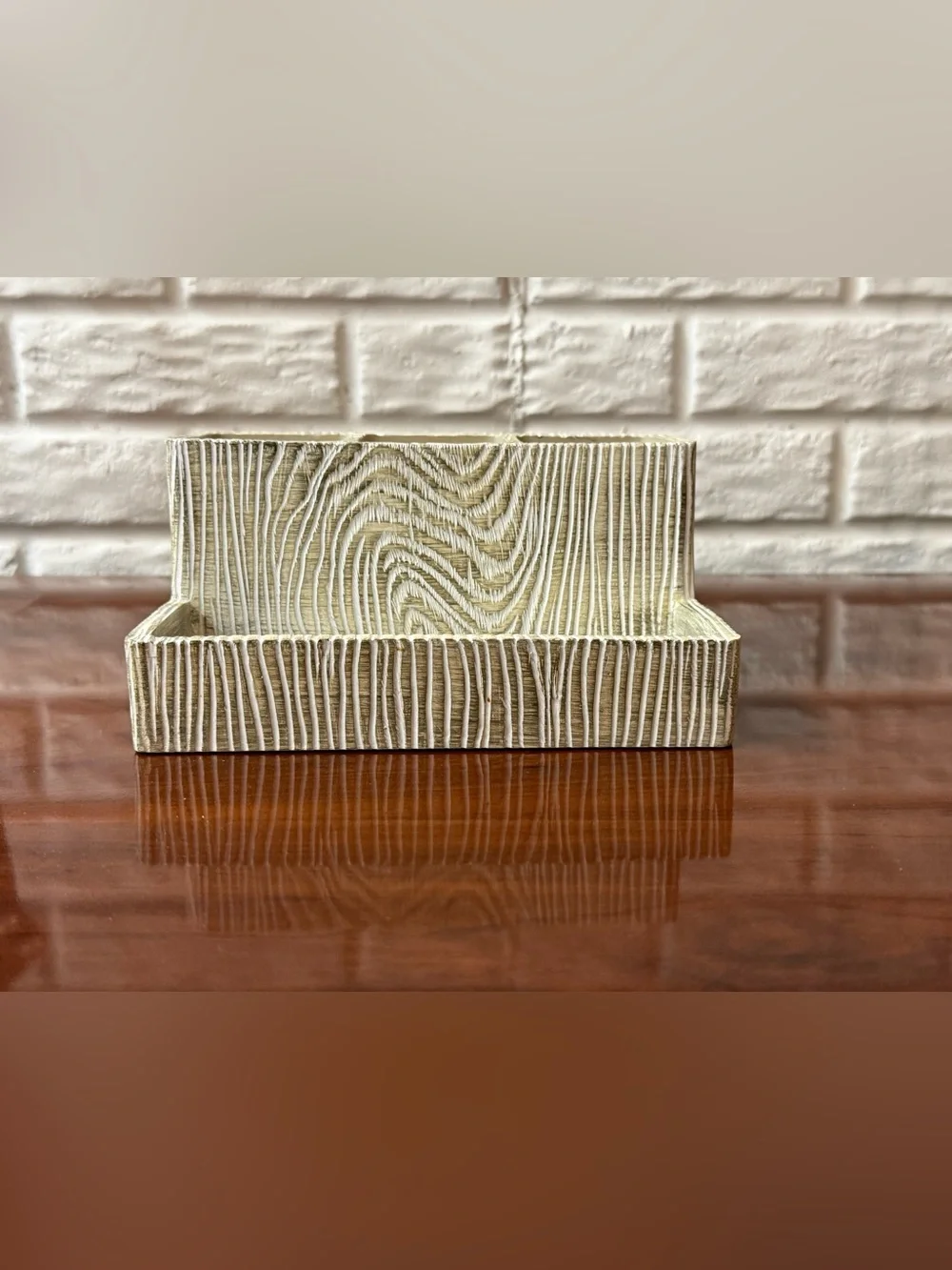 Woodgrain Look - 3-Compartment Desk Organizer in White and Tan